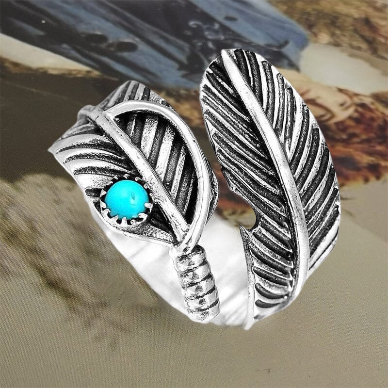 Feather Turquoise Adjustable Ring